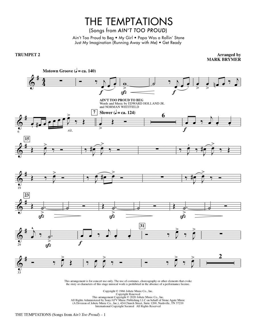 The Temptations (Songs from Ain't Too Proud) (arr. Mark Brymer) - Trumpet 2