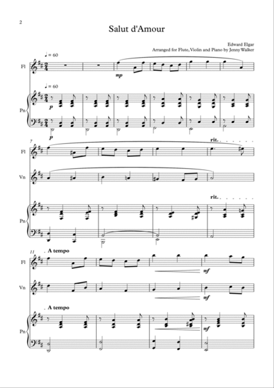 Salut d'Amour (Elgar) for Flute, Violin and Piano Small Ensemble scores gallery preview page 2