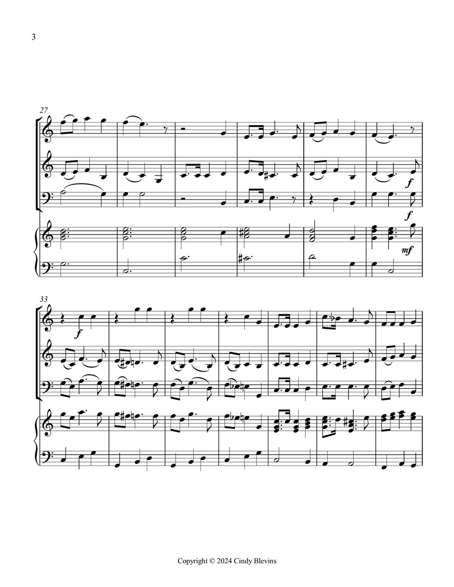 O Christmas Tree, for Two Violins, Cello and Piano Piano Quartet scores gallery preview page 4