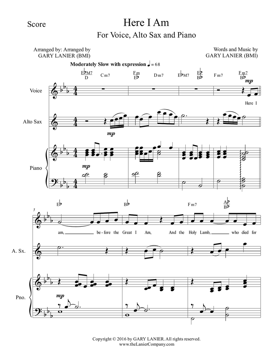 Gary Lanier: HERE I AM (Worship - For Voice, Alto Sax and Piano) Saxophone Duet scores gallery preview page 2
