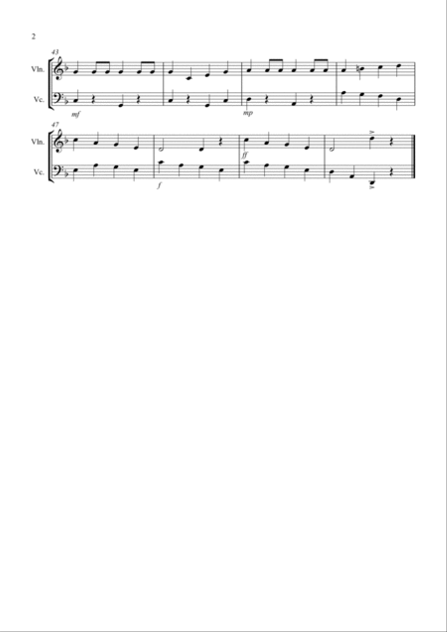 Drunken Sailor for Violin and Cello String Duet scores gallery preview page 2