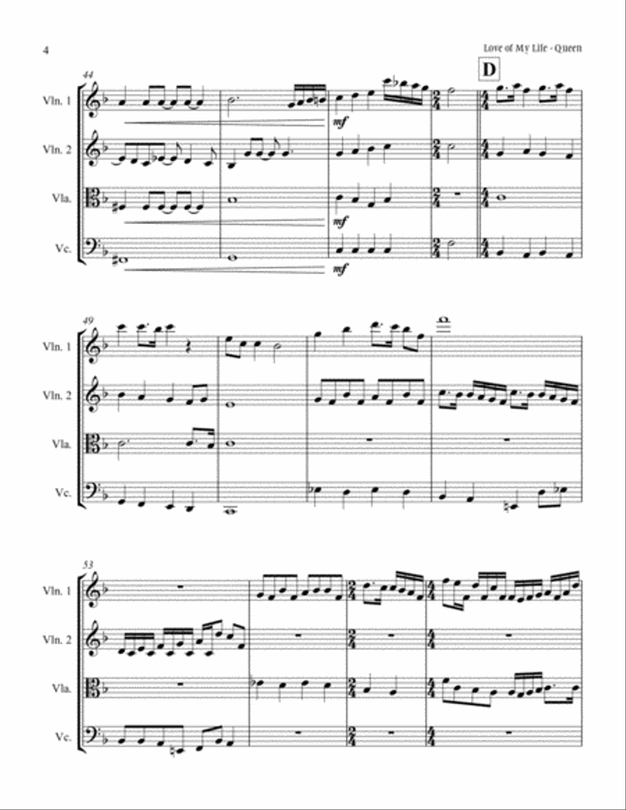 Love Of My Life Love Of My Life String Quartet scores gallery preview page 4
