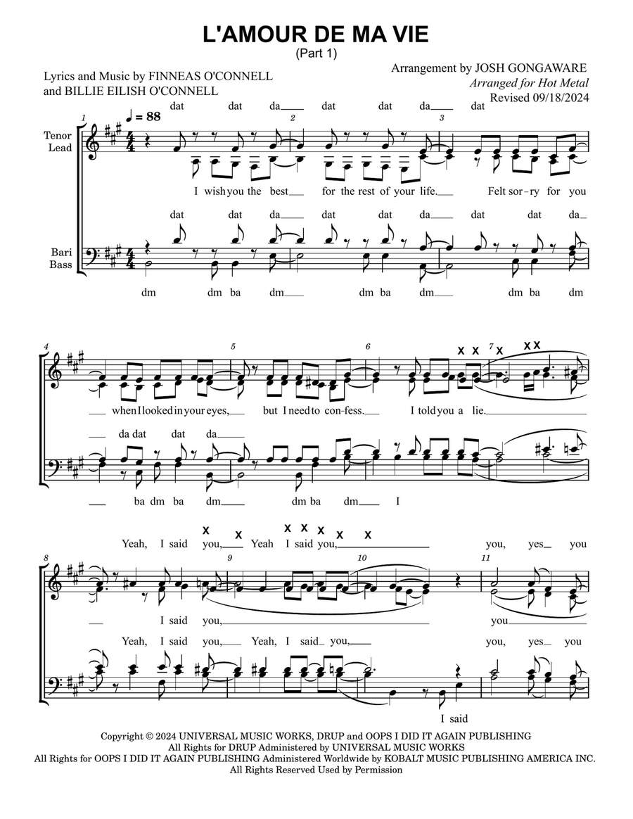 L'amour De Ma Vie 4-Part scores gallery preview page 1