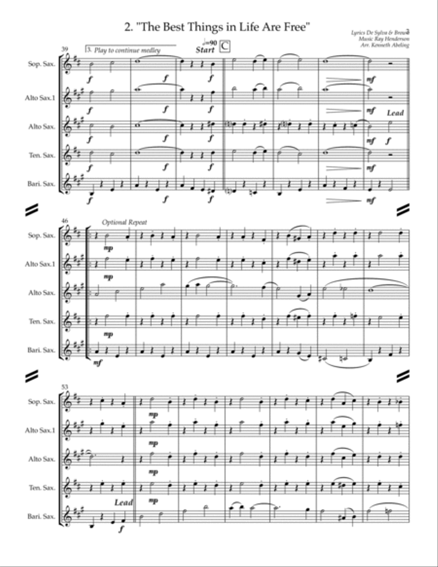 Sing-along Medley #3 (for Saxophone Quartet SATB or AATB) Saxophone Quartet scores gallery preview page 4