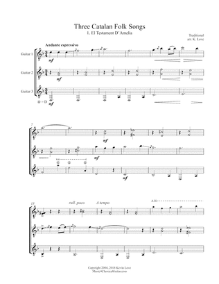 Three Catalan Folk Songs (Guitar Trio) - Score and Parts