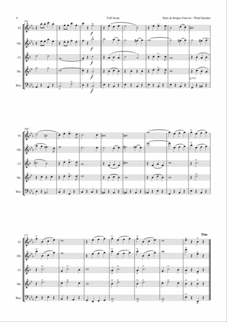 Stars and Stripes forever - Sousa - Wind Quintet Woodwind Quintet scores gallery preview page 4