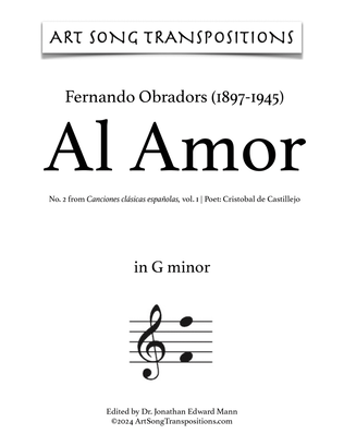 Book cover for OBRADORS: Al Amor (transposed to G minor)