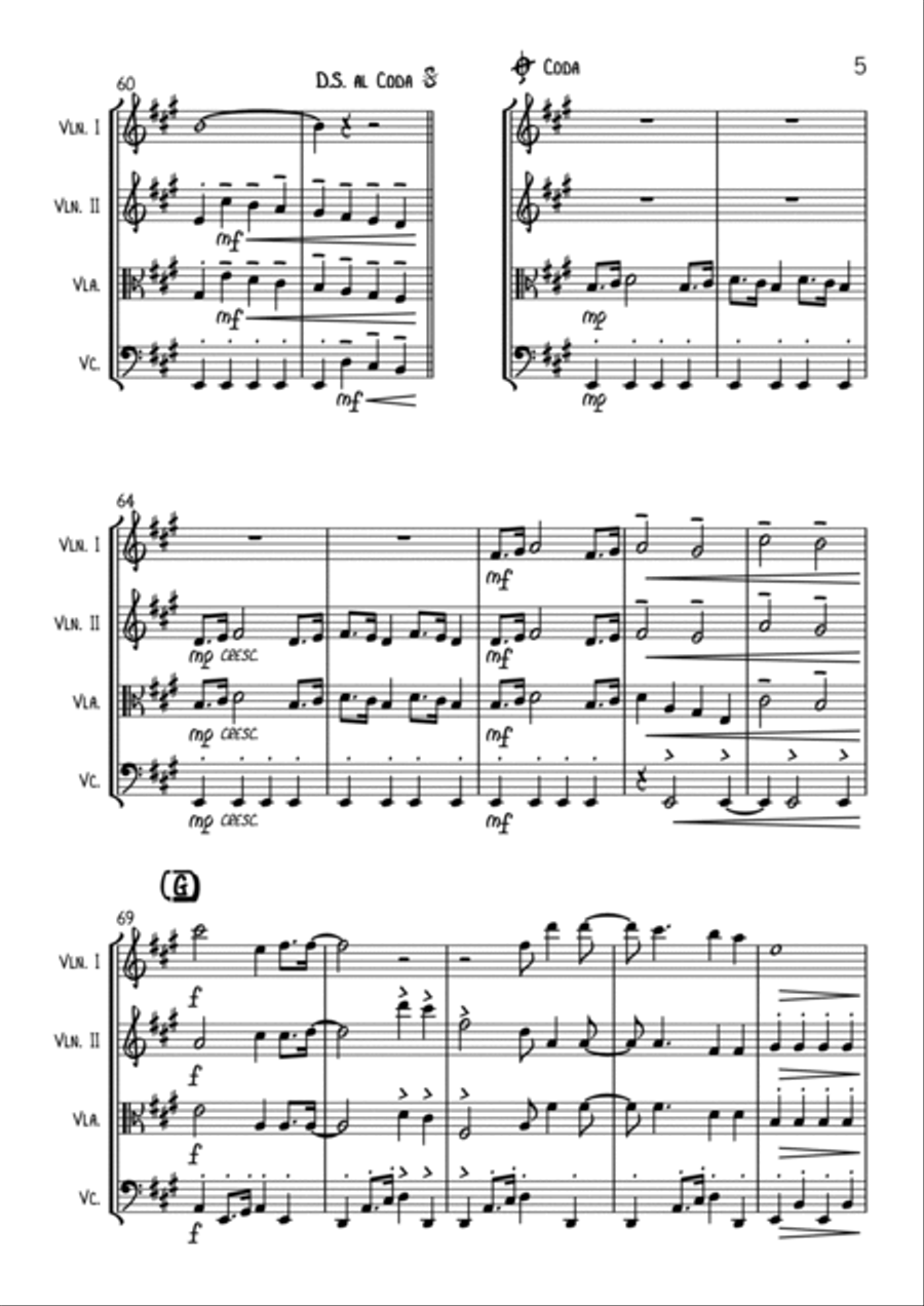 Sweet Caroline String Quartet scores gallery preview page 5