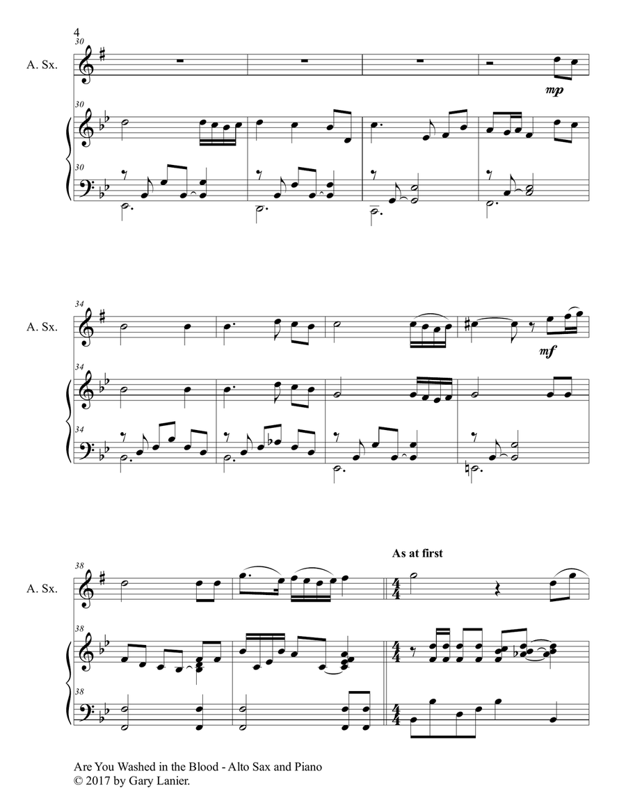 ARE YOU WASHED IN THE BLOOD (Duet - Alto Sax & Piano with Score/Part) Woodwind Duet scores gallery preview page 5