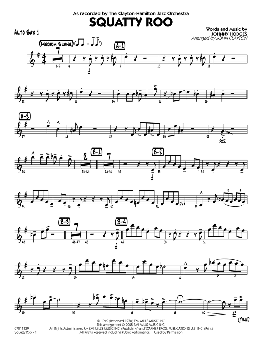 Squatty Roo (arr. John Clayton) - Alto Sax 1