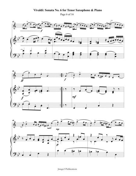 Vivaldi: Sonata No. 6 for Tenor Sax & Piano image number null