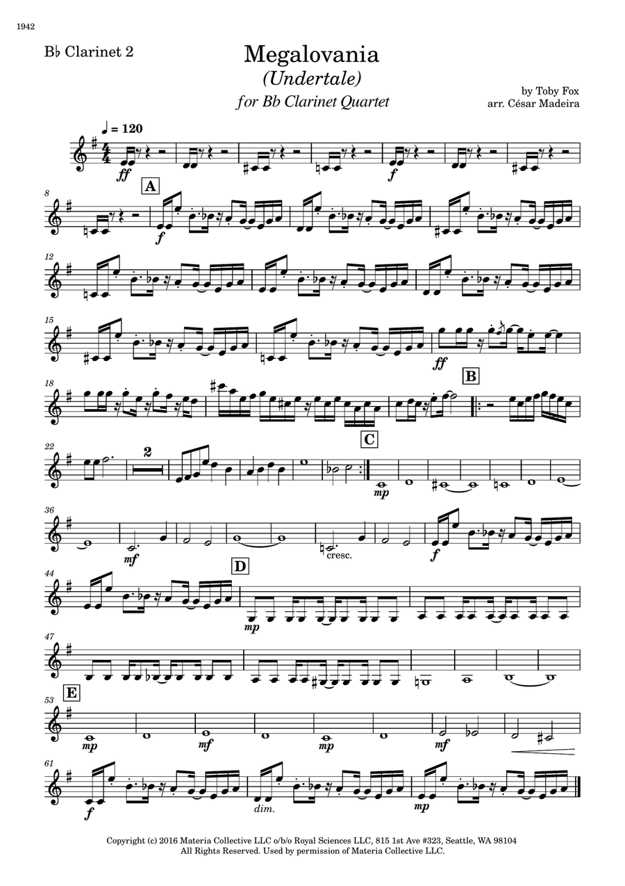 Megalovania Clarinet Quartet scores gallery preview page 3