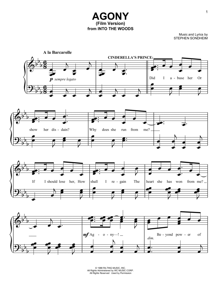 Agony (Film Version) (from Into The Woods) Easy Piano scores gallery preview page 1