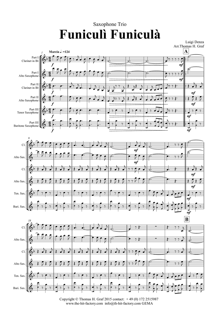 Funiculi Funicula - Italian Evergreen - Saxophone Trio Woodwind Trio scores gallery preview page 1