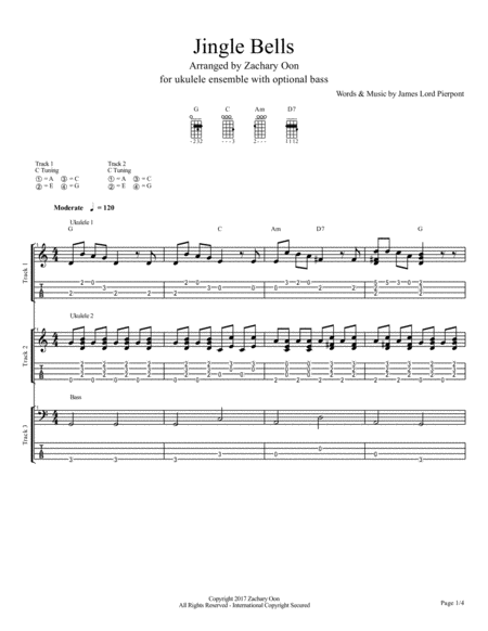 Jingle Bell for ukulele ensemble with optional bass image number null