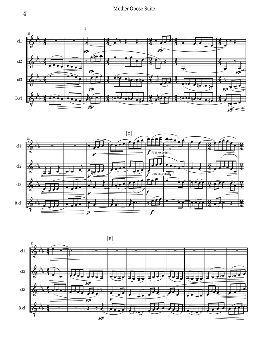 Ravel - Mother Goose Suite Selections for Clarinet Quartet Clarinet Quartet scores gallery preview page 4