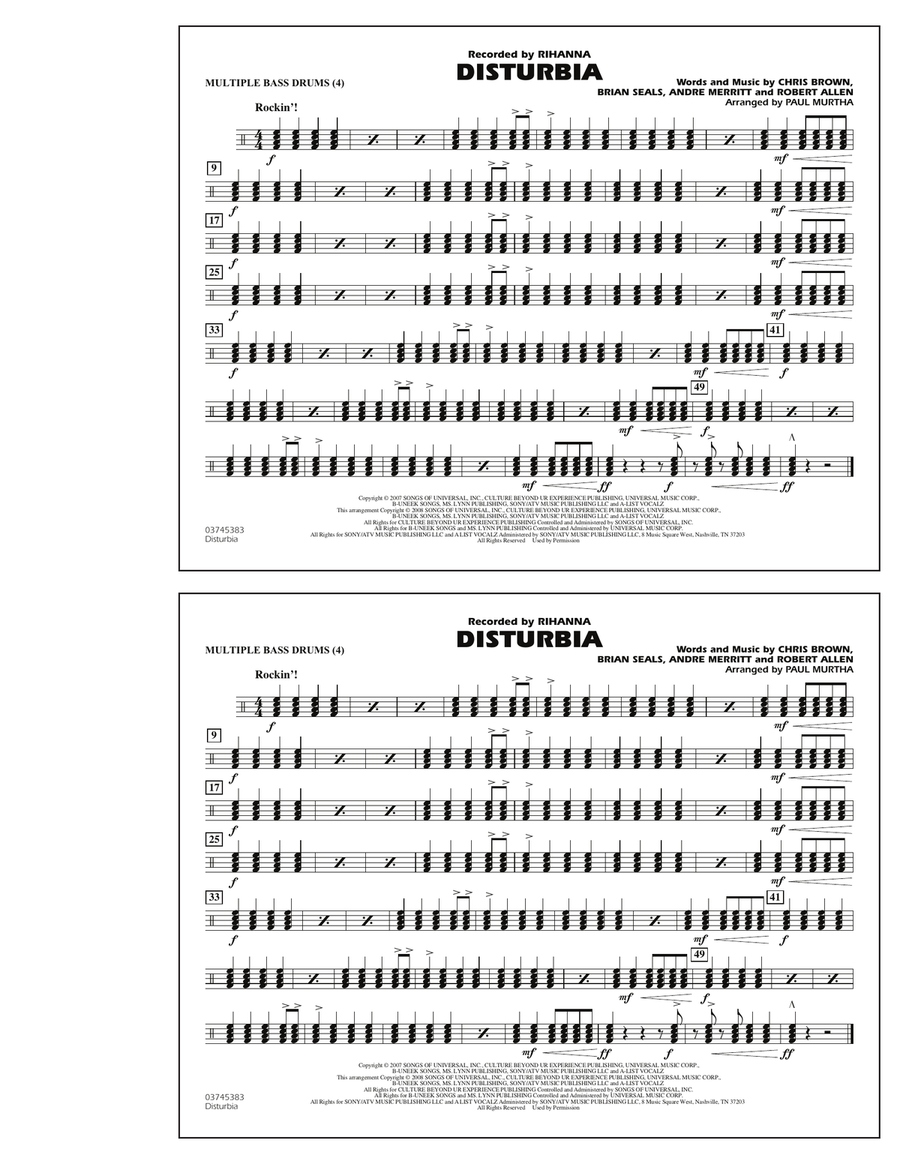 Disturbia - Multiple Bass Drums Marching Band scores gallery preview page 1