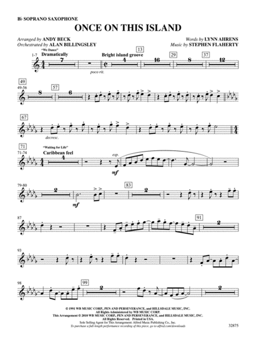Once on This Island: A Choral Medley: B-flat Soprano Saxophone