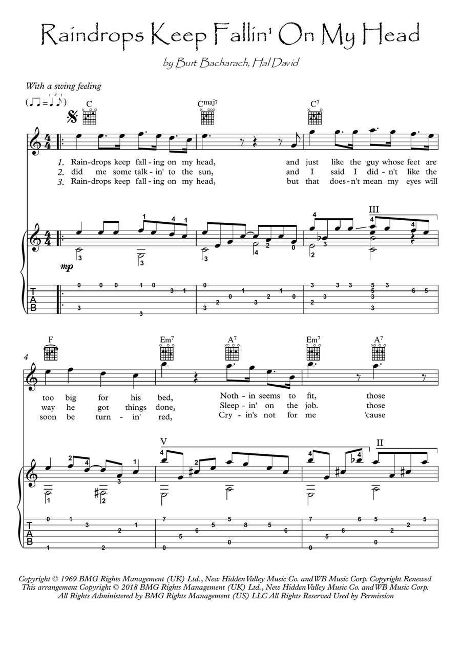 Raindrops Keep Fallin' On My Head Acoustic Guitar scores gallery preview page 1
