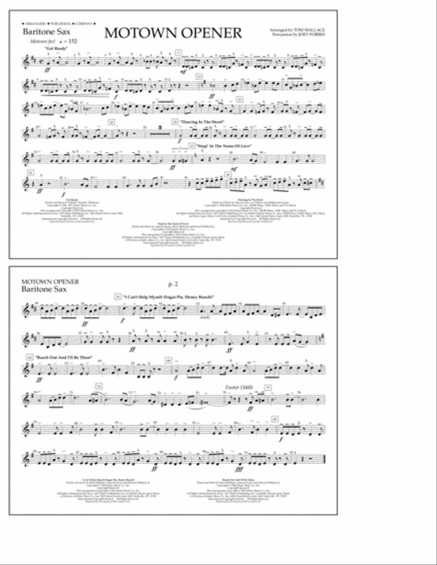 Motown Theme Show Opener (arr. Tom Wallace) - Baritone Sax Marching Band scores gallery preview page 1