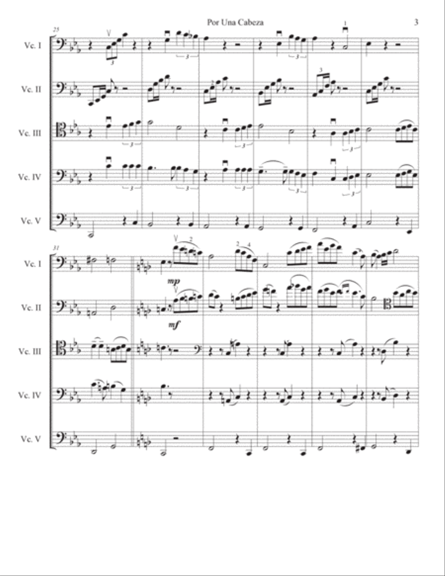 Por Una Cabeza for 5 celli or cello choir Chamber Music scores gallery preview page 3