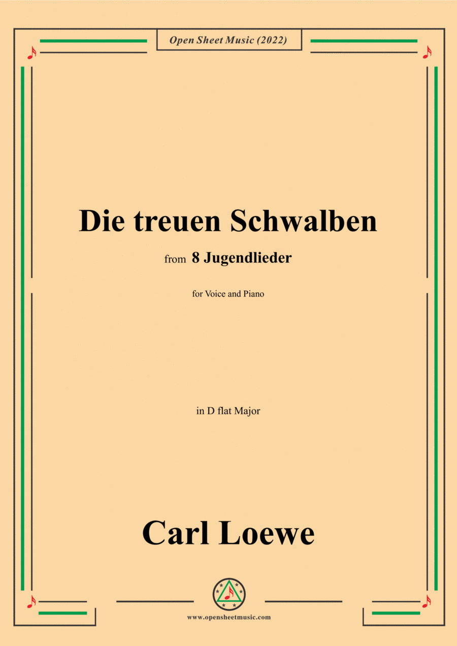 Loewe-Die treuen Schwalben,in D flat Major,for Voice and Piano Voice Solo scores gallery preview page 1