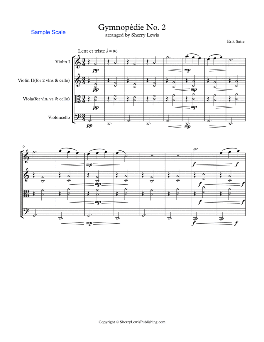 GYMNOPÉDIE NO.2 String Trio, Intermediate Level for 2 violins and cello or violin, viola and cello image number null