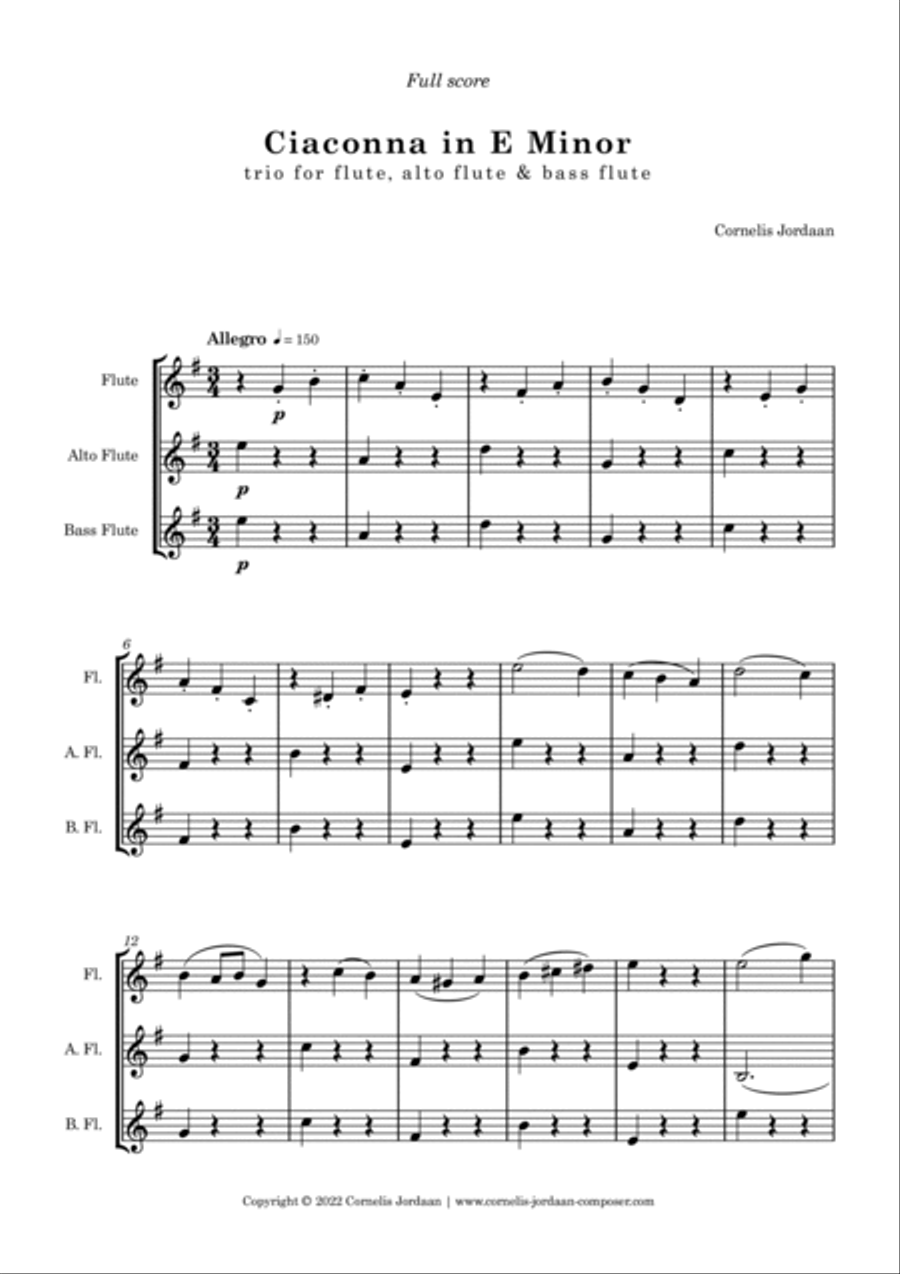 Ciaconna in e minor, for flute trio Flute Trio scores gallery preview page 2