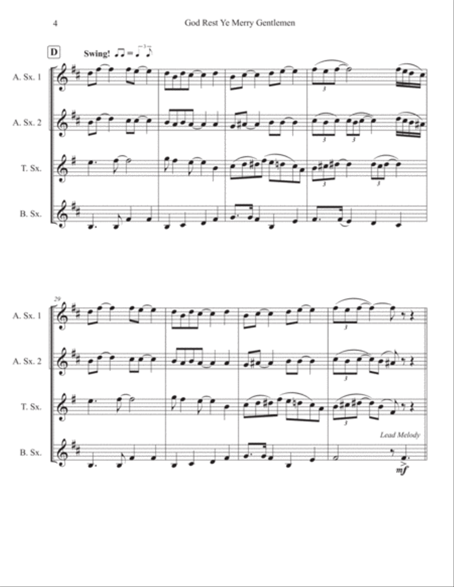 God Rest Ye Merry Gentlemen for Swinging' Saxes Woodwind Ensemble scores gallery preview page 4