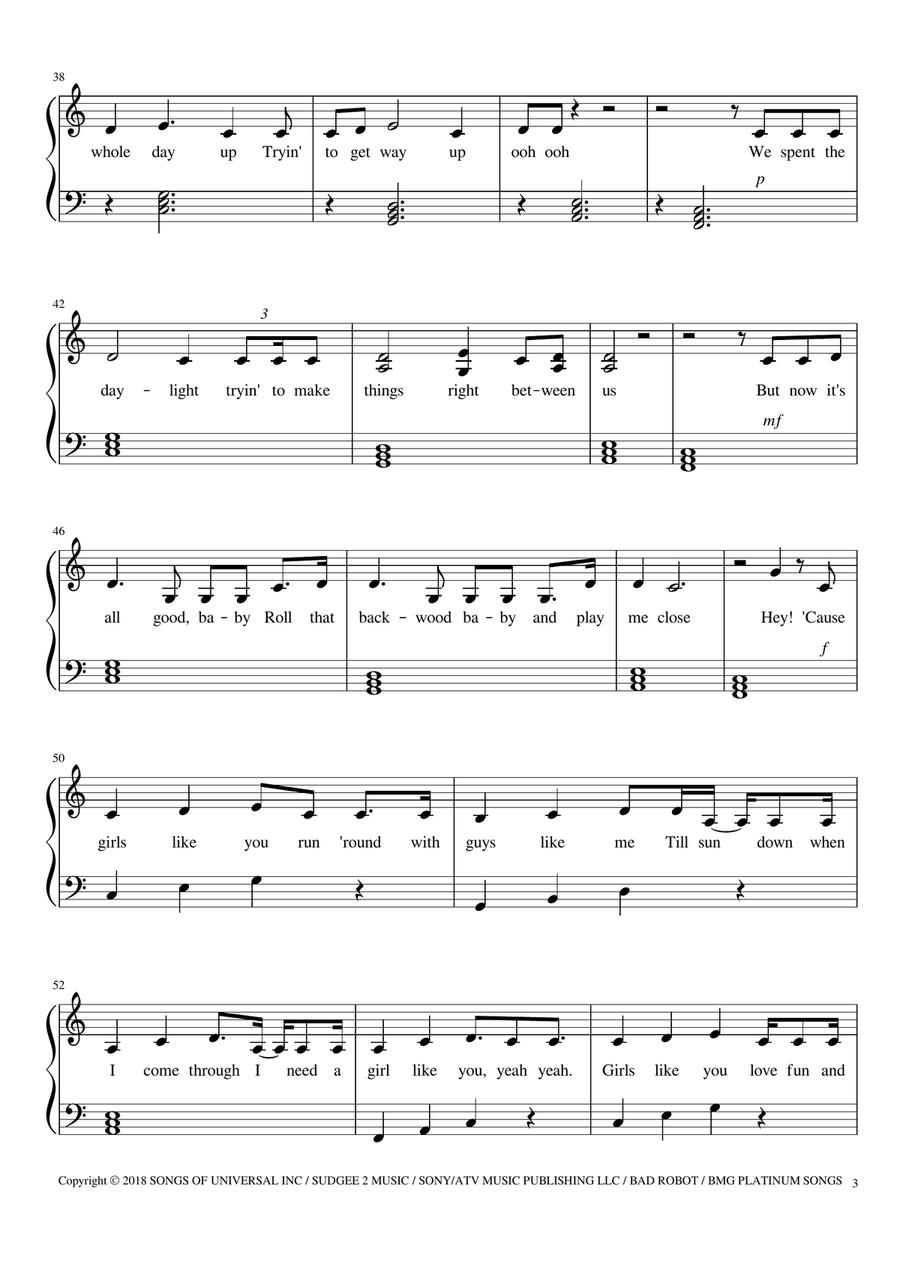 Girls Like You Girls Like You Easy Piano scores gallery preview page 3
