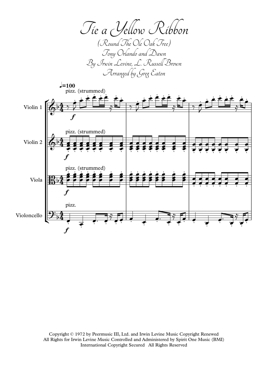 Tie A Yellow Ribbon Round The Ole Oak Tree String Quartet scores gallery preview page 1