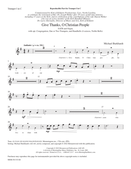 Give Thanks, O Christian People (Trumpet and Handbell Parts)