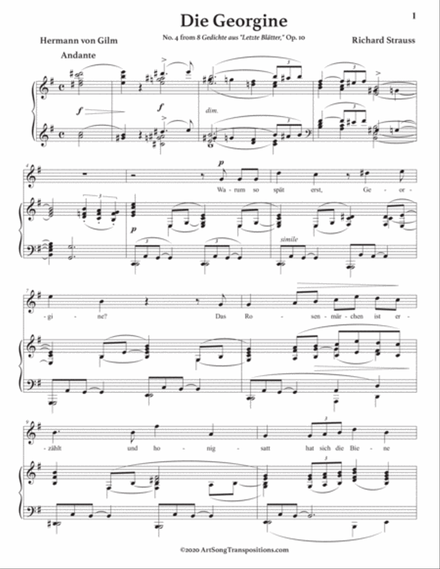 STRAUSS: Die Georgine, Op. 10 no. 4 (transposed to E minor) Voice scores gallery preview page 2