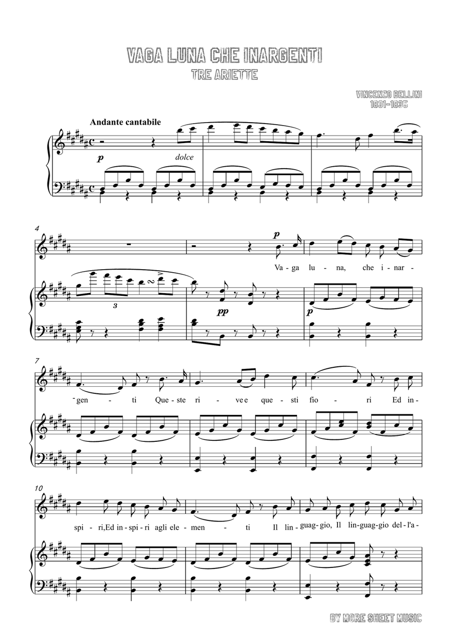 Bellini-Vaga luna che inargenti in B Major,for voice and piano Bellini-Vaga luna che inargenti in B Major,for voice and piano Piano, Vocal scores gallery preview page 3