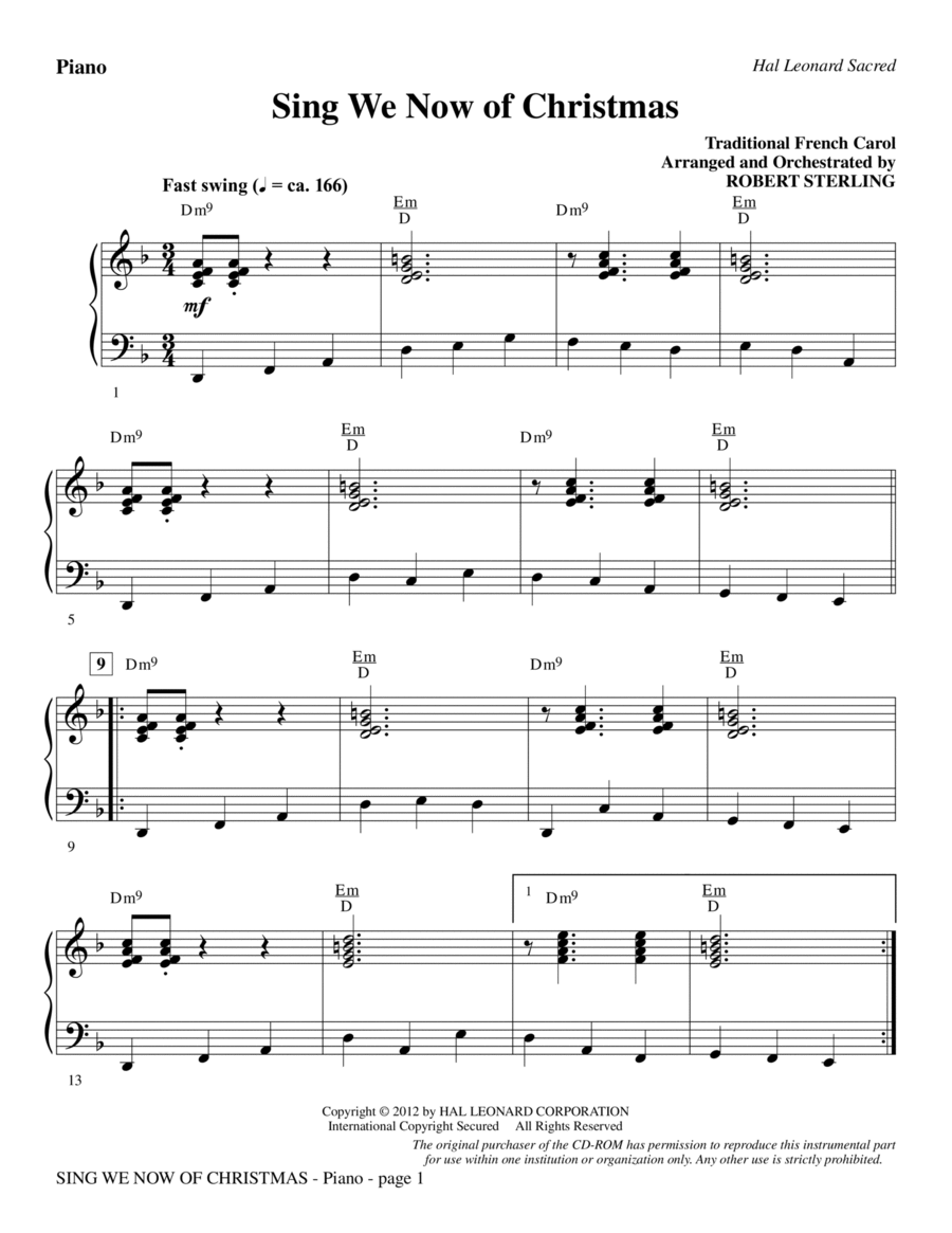 Sing We Now Of Christmas - Piano Choir scores gallery preview page 1