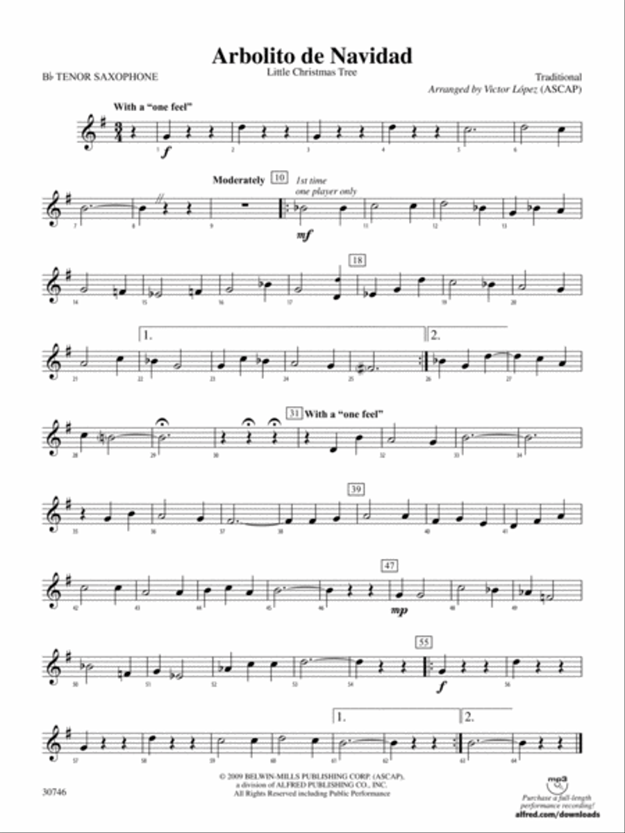 Arbolito de Navidad: B-flat Tenor Saxophone Concert Band scores gallery preview page 1