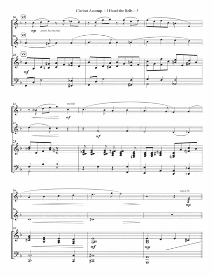 I Heard the Bells on Christmas Day - Clarinet solo (opt. duet) Clarinet Duet scores gallery preview page 5