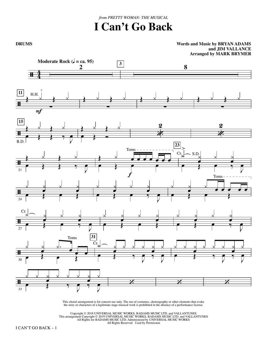 I Can't Go Back (from Pretty Woman: The Musical) (arr. Mark Brymer) - Drums