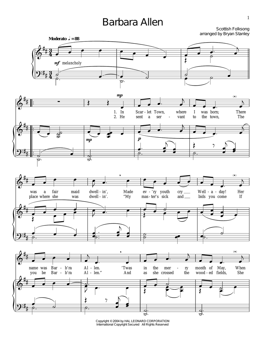 Barbara Allen Piano, Vocal scores gallery preview page 1