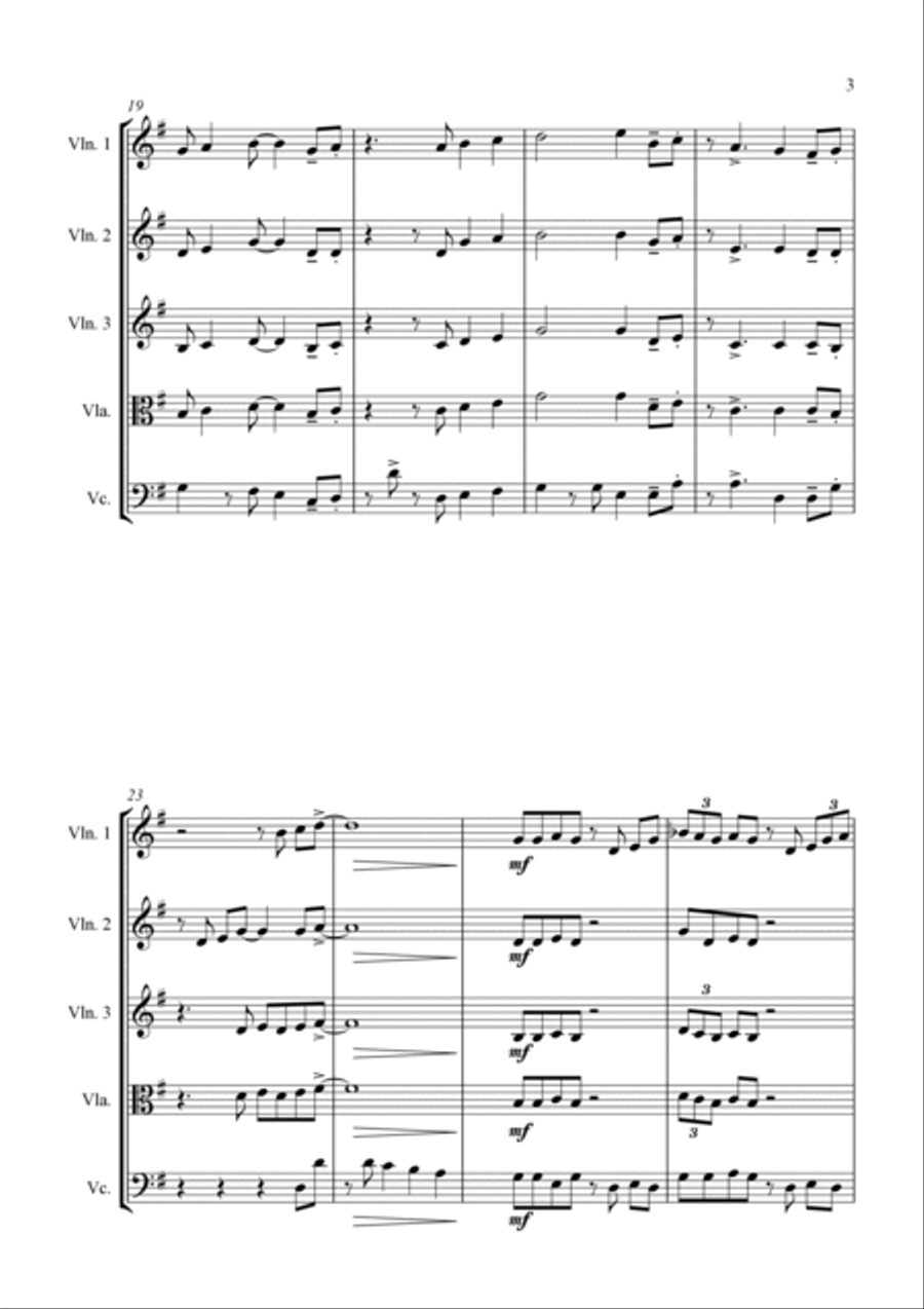 Here We Come A-Wassailing - Jazz Carol for String Quartet String Quartet scores gallery preview page 5