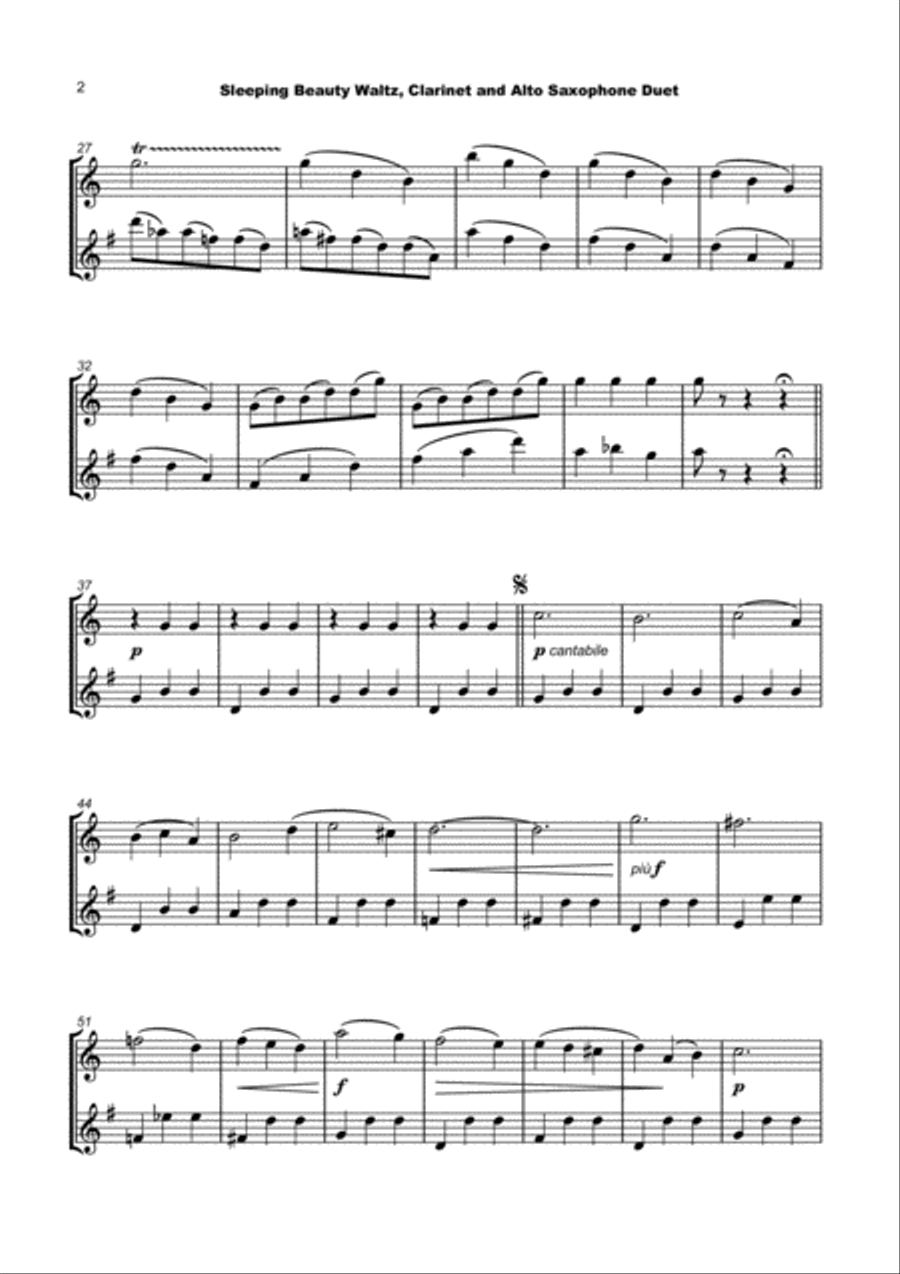 The Sleeping Beauty Waltz by Tchaikovsky, for Clarinet and Alto Saxophone Duet Woodwind Duet scores gallery preview page 3
