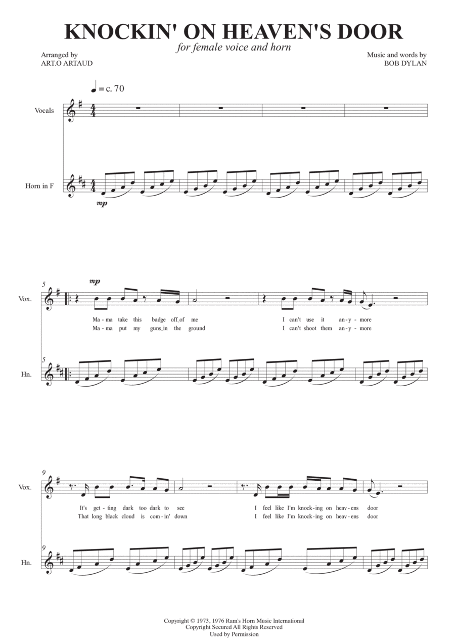 Knockin' On Heaven's Door Chamber Music scores gallery preview page 1