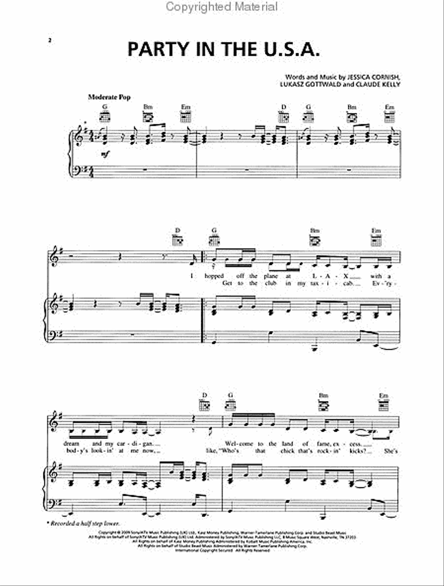 Party in the U.S.A. Piano, Vocal, Guitar scores gallery preview page 2