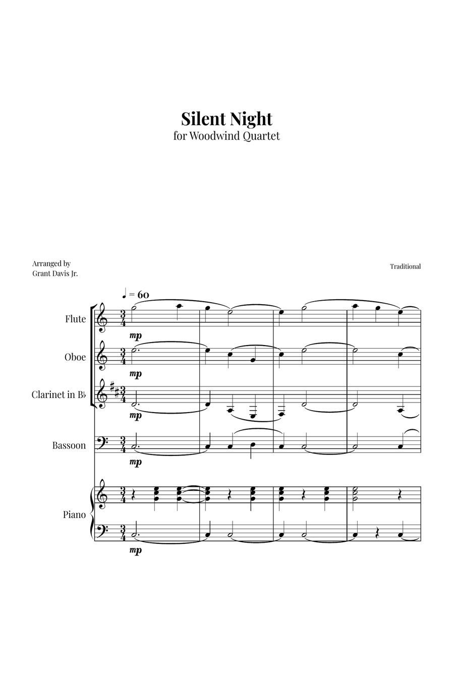 Silent Night Woodwind Quartet scores gallery preview page 1