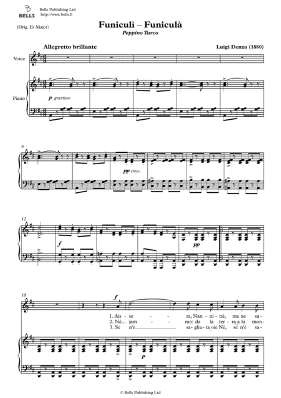 Funiculi - Funicula (D Major) 2-Part scores gallery preview page 1