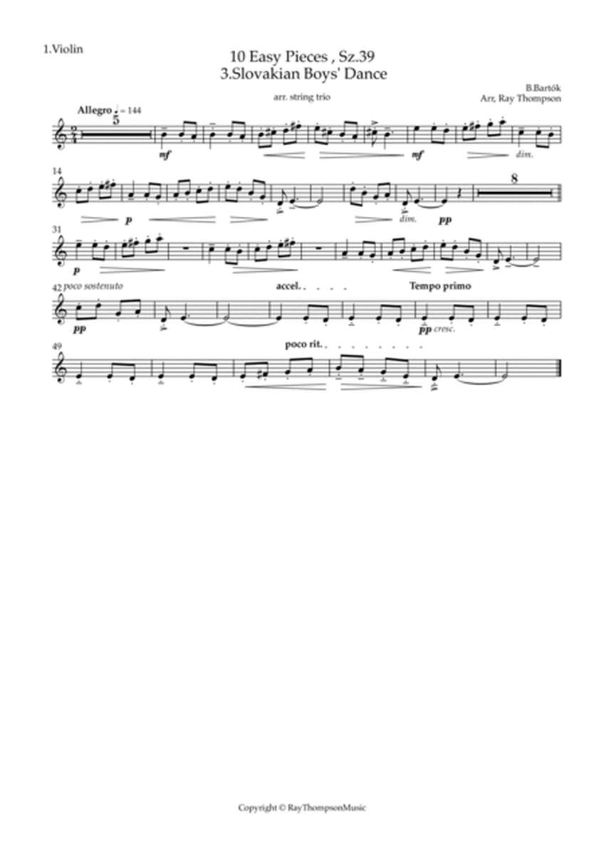 Bartók: 10 Easy Pieces , Sz.39 3.Slovakian Boys' Dance - string trio image number null
