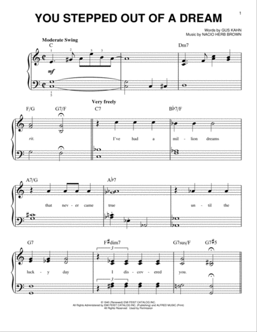 You Stepped Out Of A Dream Easy Piano scores gallery preview page 1
