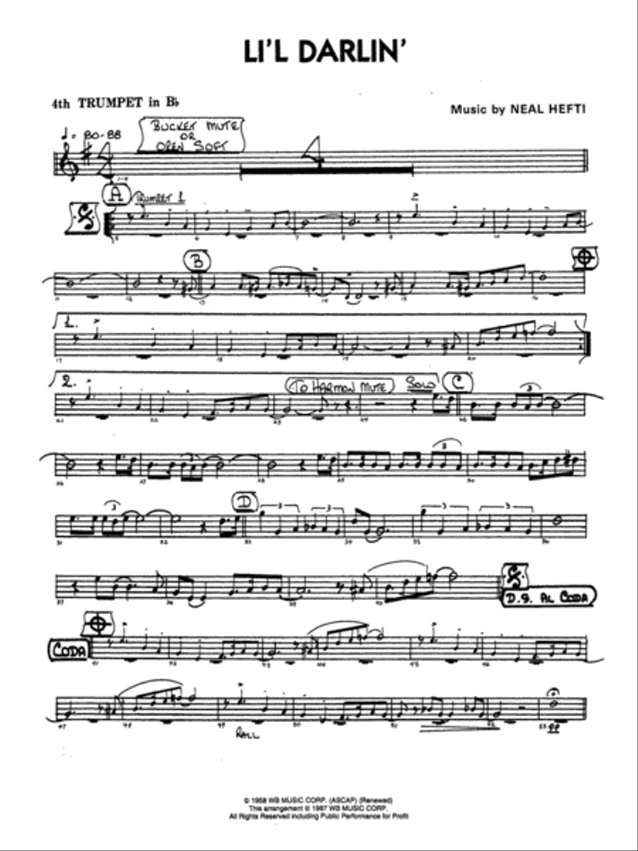 Li'l Darlin': 4th B-flat Trumpet Jazz Ensemble scores gallery preview page 1