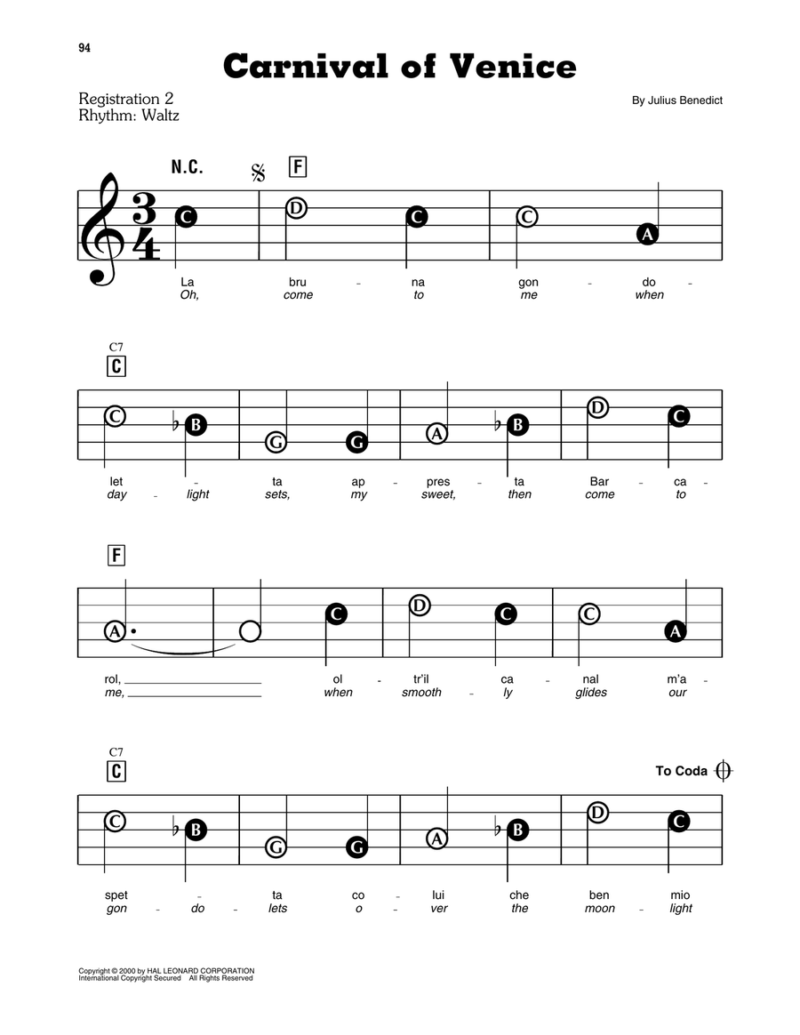 Carnival Of Venice Electronic Keyboard scores gallery preview page 1