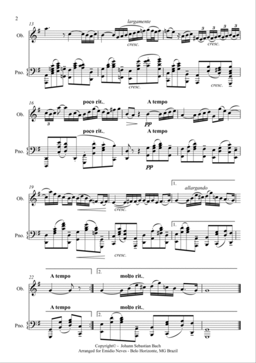 Arioso from cantata 156 for Oboé and Piano Piano scores gallery preview page 2